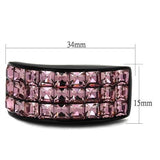 IP Black(Ion Plating) Stainless Steel Ring with Top Grade Crystal  in Light Rose