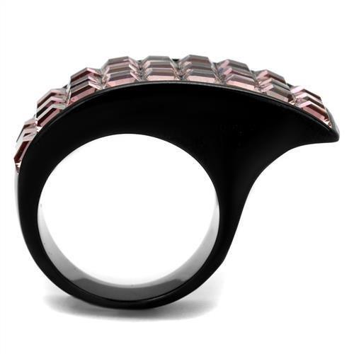 IP Black(Ion Plating) Stainless Steel Ring with Top Grade Crystal  in Light Rose