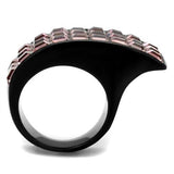 IP Black(Ion Plating) Stainless Steel Ring with Top Grade Crystal  in Light Rose