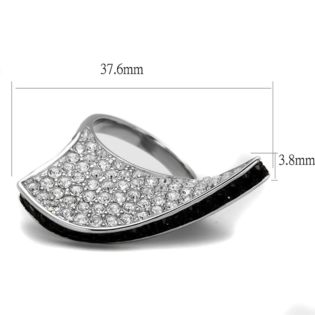 Two-Tone IP Black (Ion Plating) Stainless Steel Ring with Top Grade Crystal  in Jet