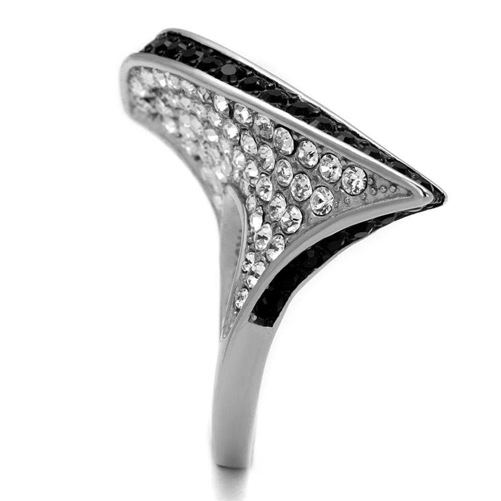 Two-Tone IP Black (Ion Plating) Stainless Steel Ring with Top Grade Crystal  in Jet