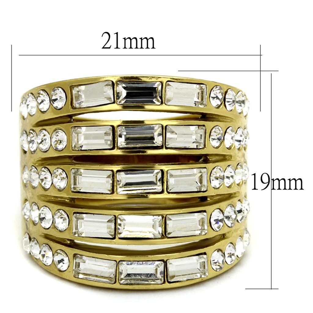 IP Gold(Ion Plating) Stainless Steel Ring with Top Grade Crystal  in Clear