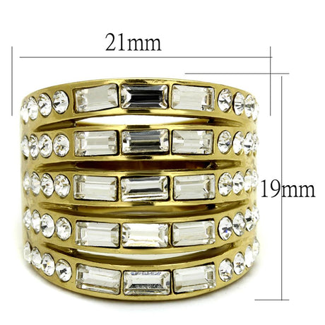 IP Gold(Ion Plating) Stainless Steel Ring with Top Grade Crystal  in Clear