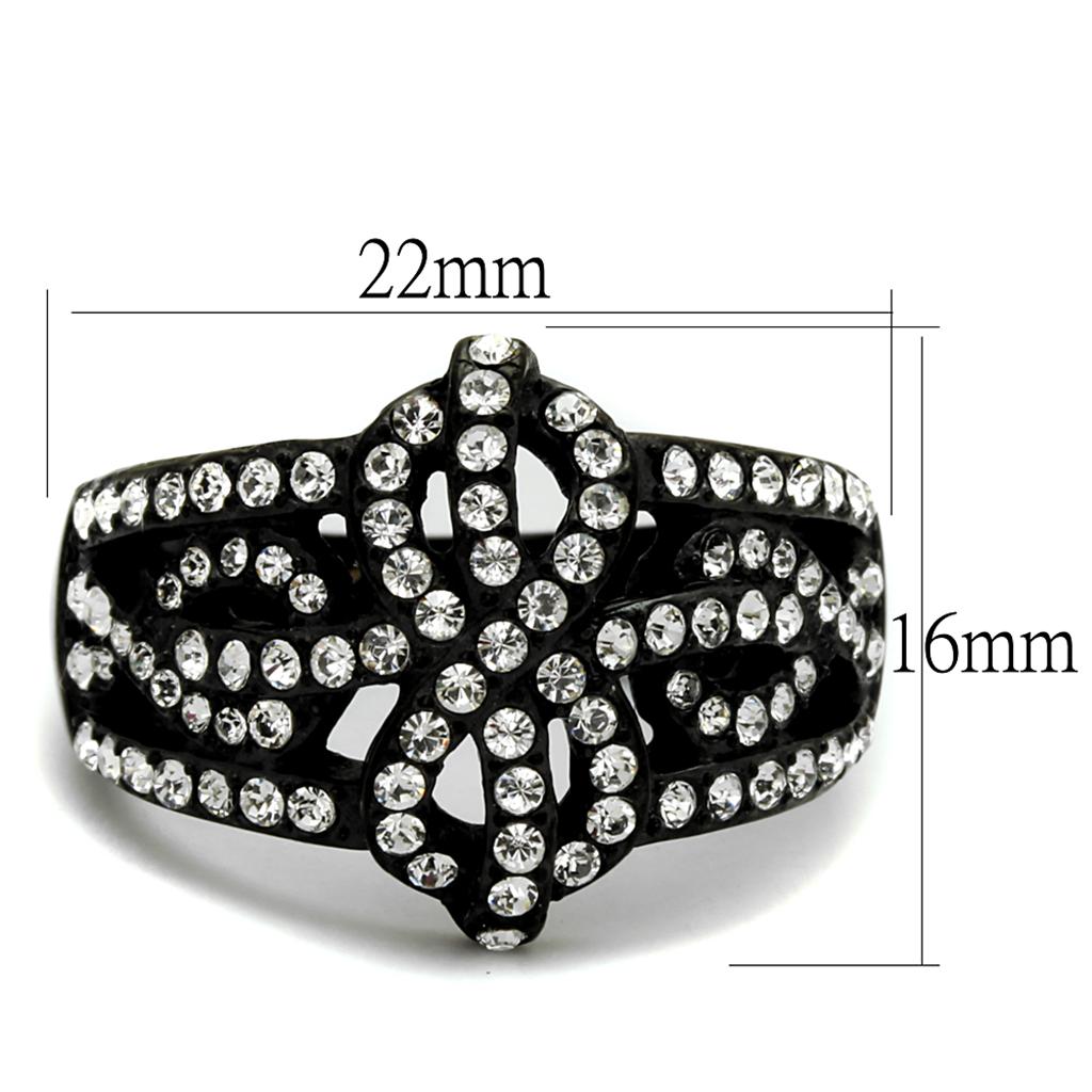 IP Black(Ion Plating) Stainless Steel Ring with Top Grade Crystal  in Clear
