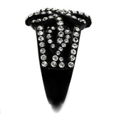 IP Black(Ion Plating) Stainless Steel Ring with Top Grade Crystal  in Clear