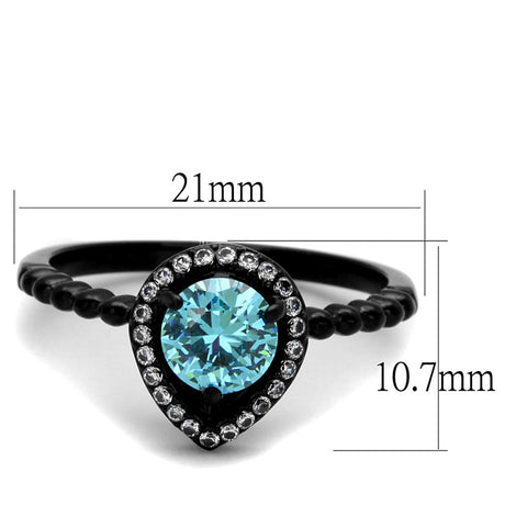 IP Black(Ion Plating) Stainless Steel Ring with AAA Grade CZ  in Sea Blue