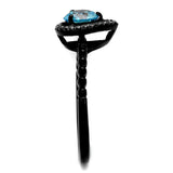 IP Black(Ion Plating) Stainless Steel Ring with AAA Grade CZ  in Sea Blue