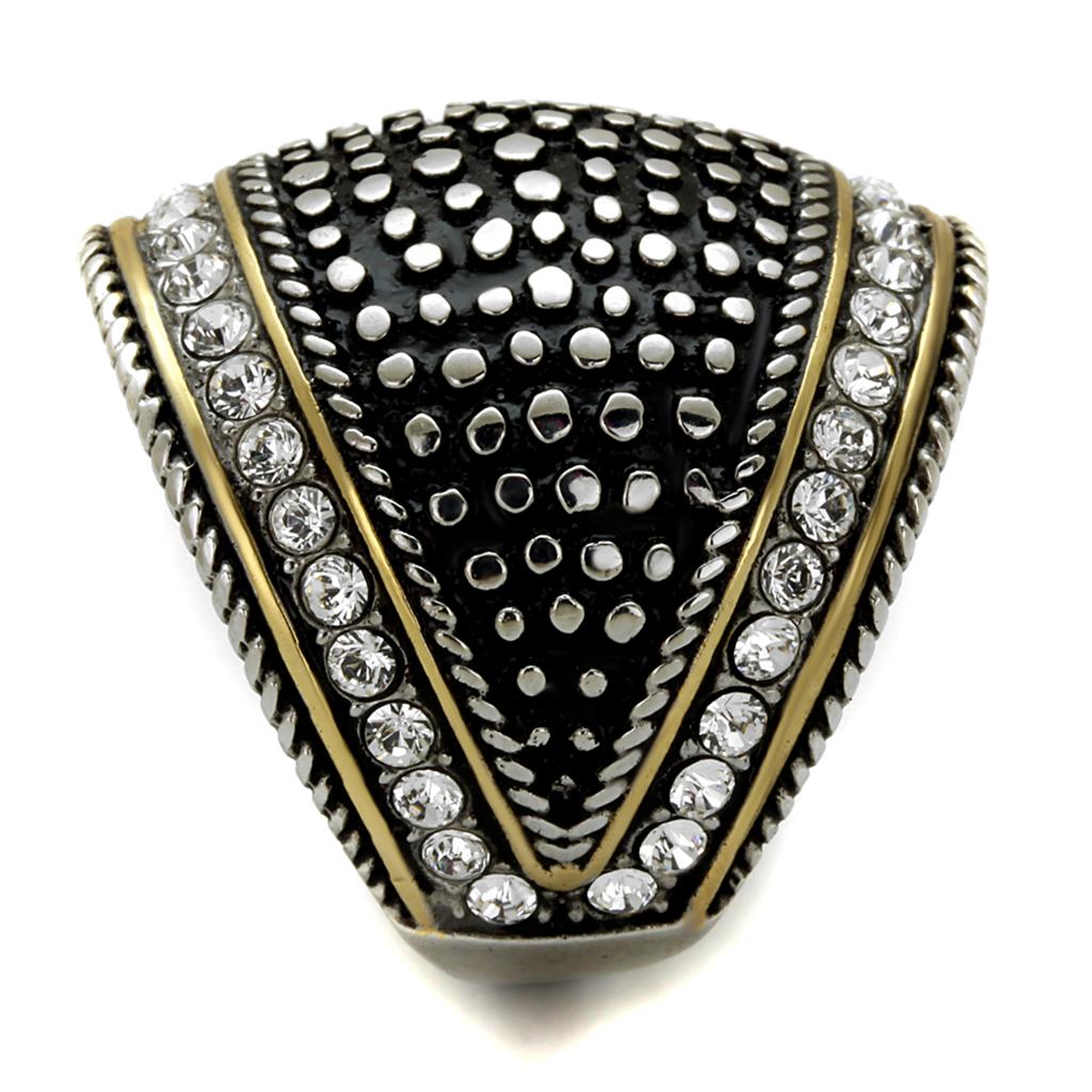 Two-Tone IP Gold (Ion Plating) Stainless Steel Ring with Top Grade Crystal  in Clear