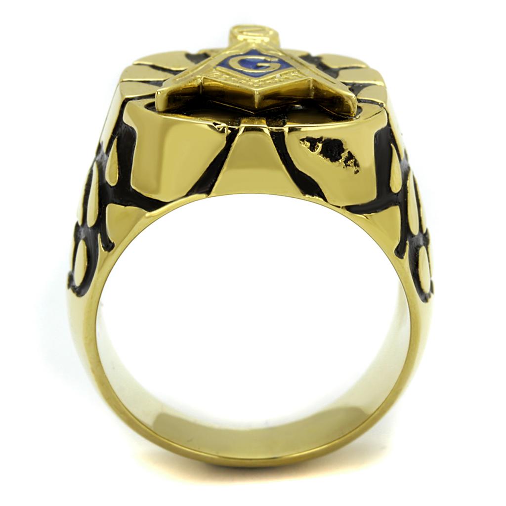 IP Gold(Ion Plating) Stainless Steel Ring with Epoxy  in Capri Blue