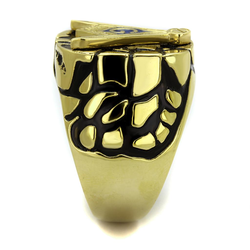 IP Gold(Ion Plating) Stainless Steel Ring with Epoxy  in Capri Blue