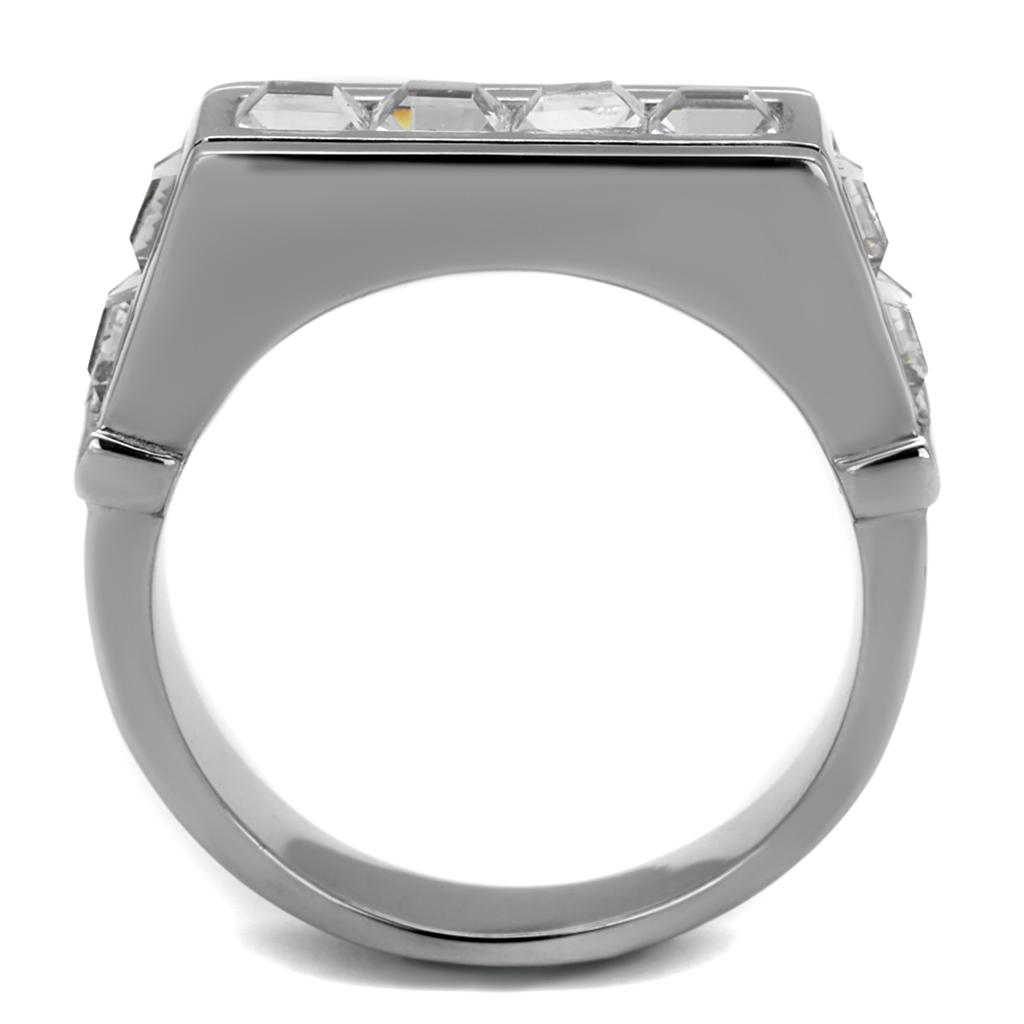 High polished (no plating) Stainless Steel Ring with Top Grade Crystal  in Clear