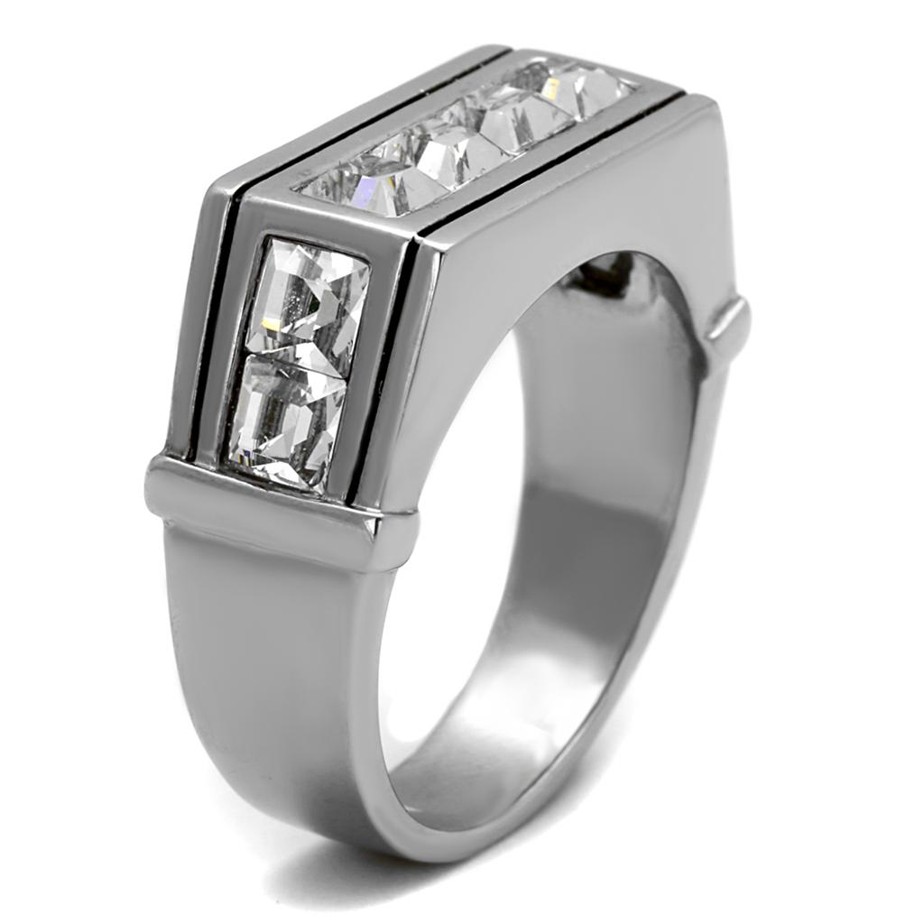 High polished (no plating) Stainless Steel Ring with Top Grade Crystal  in Clear