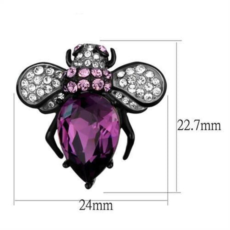 Two-Tone IP Black (Ion Plating) Stainless Steel Earrings with Top Grade Crystal  in Amethyst