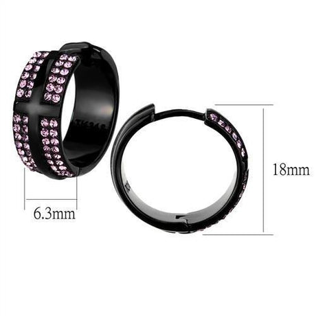 IP Black(Ion Plating) Stainless Steel Earrings with Top Grade Crystal  in Light Amethyst