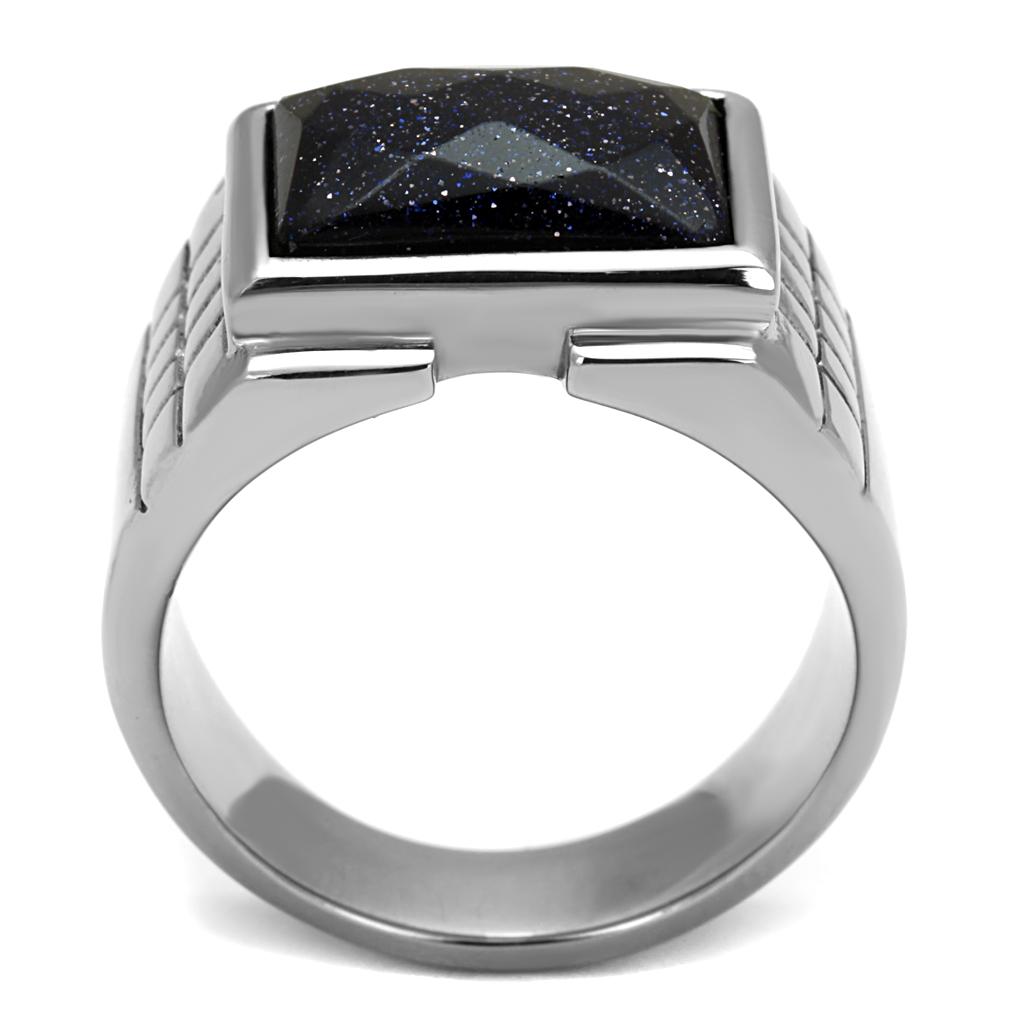 High polished (no plating) Stainless Steel Ring with Blue Sand  in Montana