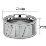 High polished (no plating) Stainless Steel Ring with Precious Stone Conch in White