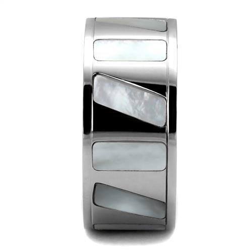 High polished (no plating) Stainless Steel Ring with Precious Stone Conch in White