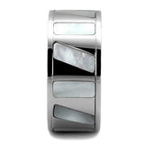 High polished (no plating) Stainless Steel Ring with Precious Stone Conch in White