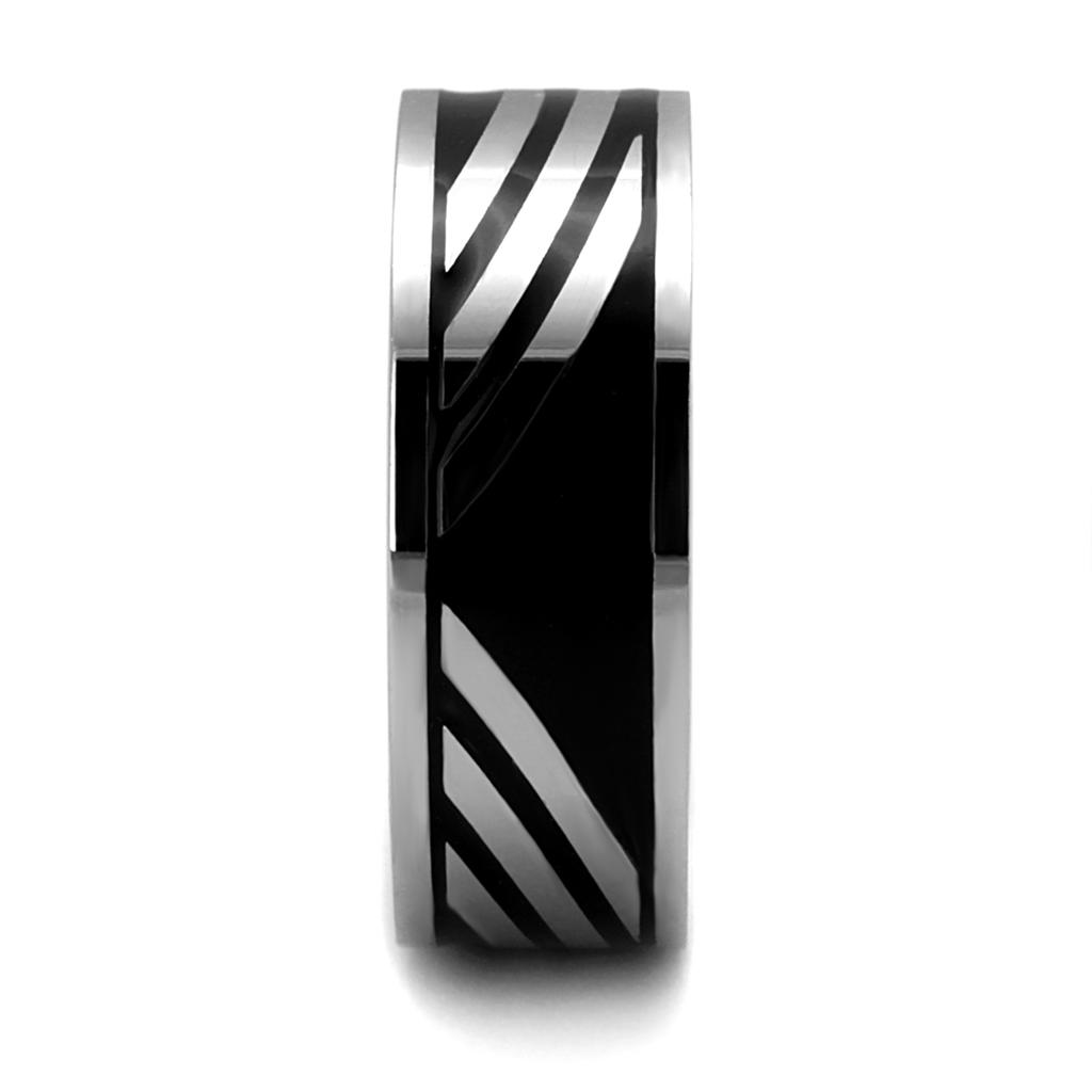 High polished (no plating) Stainless Steel Ring with Epoxy  in Jet