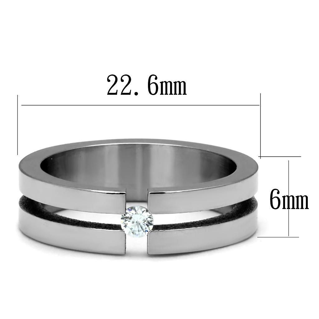 High polished (no plating) Stainless Steel Ring with AAA Grade CZ  in Clear