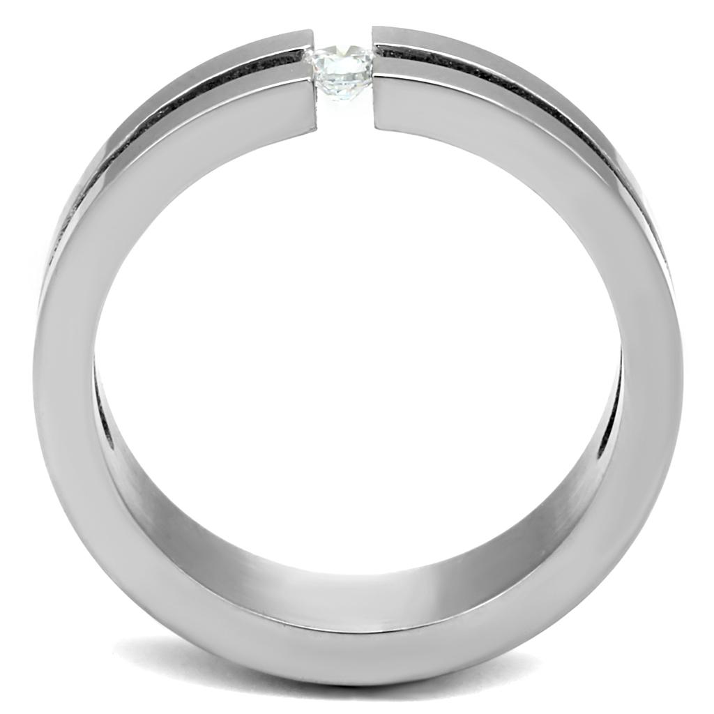 High polished (no plating) Stainless Steel Ring with AAA Grade CZ  in Clear