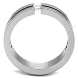 High polished (no plating) Stainless Steel Ring with AAA Grade CZ  in Clear