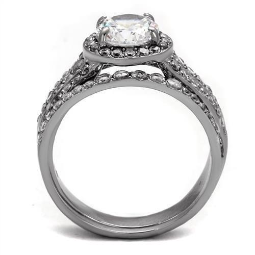 High polished (no plating) Stainless Steel Ring with AAA Grade CZ  in Clear