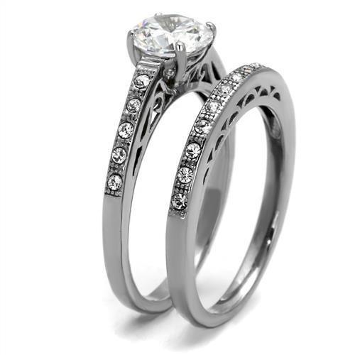 High polished (no plating) Stainless Steel Ring with AAA Grade CZ  in Clear