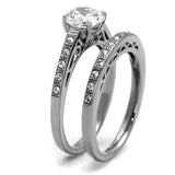 High polished (no plating) Stainless Steel Ring with AAA Grade CZ  in Clear