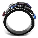 IP Black(Ion Plating) Stainless Steel Ring with Top Grade Crystal  in Multi Color