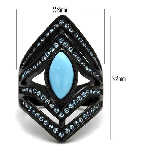 IP Black(Ion Plating) Stainless Steel Ring with Synthetic Turquoise in Sea Blue