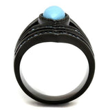 IP Black(Ion Plating) Stainless Steel Ring with Synthetic Turquoise in Sea Blue