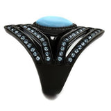IP Black(Ion Plating) Stainless Steel Ring with Synthetic Turquoise in Sea Blue
