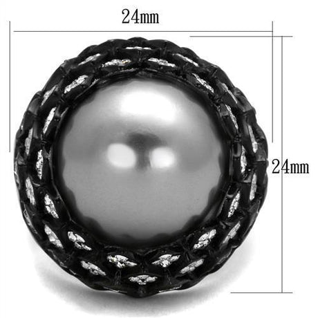 IP Black(Ion Plating) Stainless Steel Ring with Synthetic Pearl in Gray