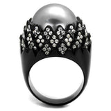 IP Black(Ion Plating) Stainless Steel Ring with Synthetic Pearl in Gray