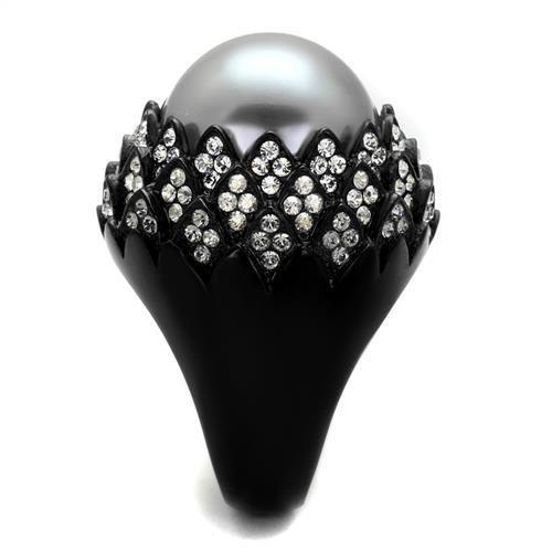 IP Black(Ion Plating) Stainless Steel Ring with Synthetic Pearl in Gray