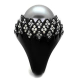 IP Black(Ion Plating) Stainless Steel Ring with Synthetic Pearl in Gray