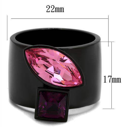 IP Black(Ion Plating) Stainless Steel Ring with Top Grade Crystal  in Rose