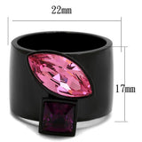 IP Black(Ion Plating) Stainless Steel Ring with Top Grade Crystal  in Rose