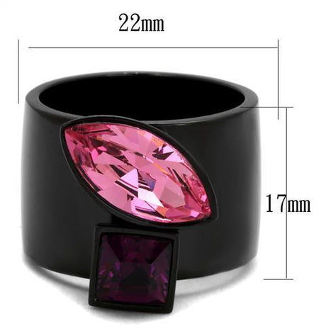 IP Black(Ion Plating) Stainless Steel Ring with Top Grade Crystal  in Rose