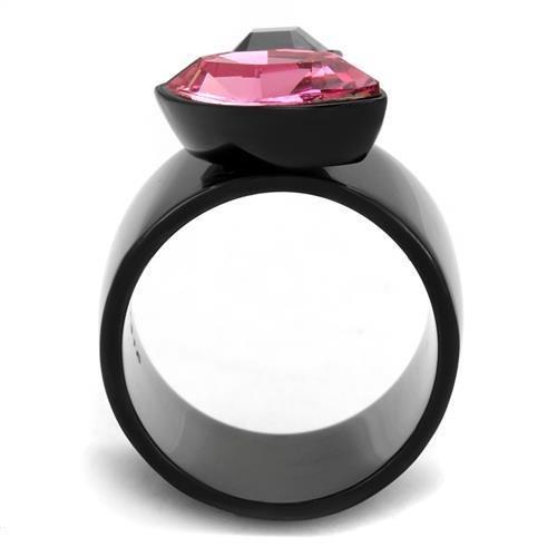 IP Black(Ion Plating) Stainless Steel Ring with Top Grade Crystal  in Rose