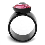 IP Black(Ion Plating) Stainless Steel Ring with Top Grade Crystal  in Rose