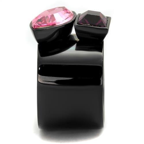 IP Black(Ion Plating) Stainless Steel Ring with Top Grade Crystal  in Rose