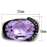 IP Black(Ion Plating) Stainless Steel Ring with Top Grade Crystal  in Violet
