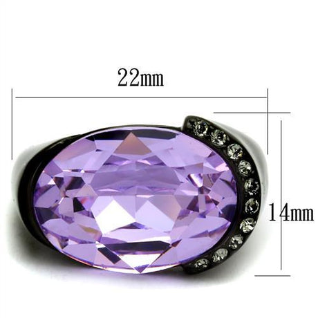 IP Black(Ion Plating) Stainless Steel Ring with Top Grade Crystal  in Violet