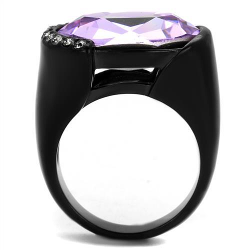 IP Black(Ion Plating) Stainless Steel Ring with Top Grade Crystal  in Violet