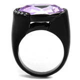 IP Black(Ion Plating) Stainless Steel Ring with Top Grade Crystal  in Violet