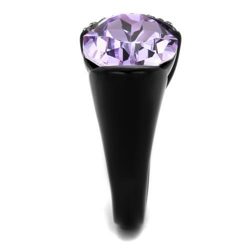IP Black(Ion Plating) Stainless Steel Ring with Top Grade Crystal  in Violet
