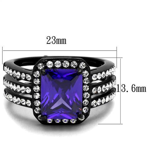IP Black(Ion Plating) Stainless Steel Ring with AAA Grade CZ  in Tanzanite
