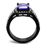 IP Black(Ion Plating) Stainless Steel Ring with AAA Grade CZ  in Tanzanite